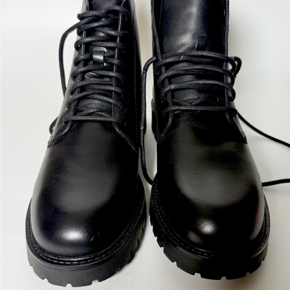 Zara Black Leather Lace-Up Platform Combat Boots